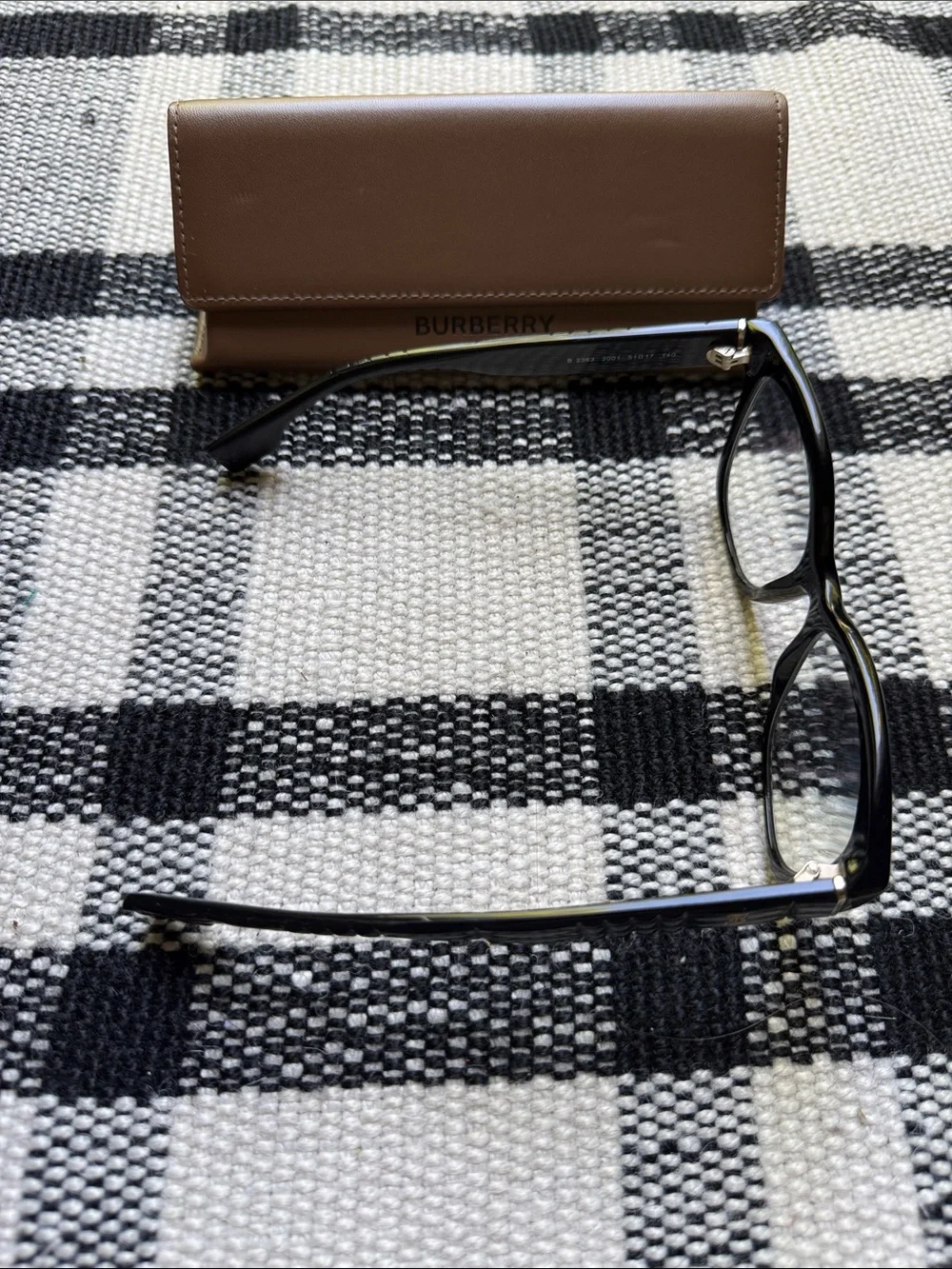 Burberry Black Sylvie Eyeglasses with Brown Leather Eyeglass Case